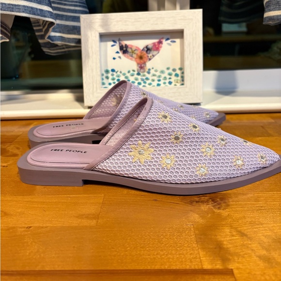 Free People Shoes - Free People Lilac Floral Mesh Mules